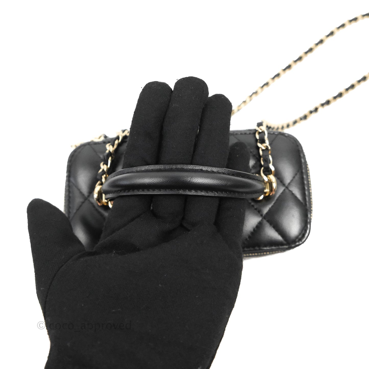 Chanel Vanity Rectangular Top Handle Black Lambskin Gold Hardware