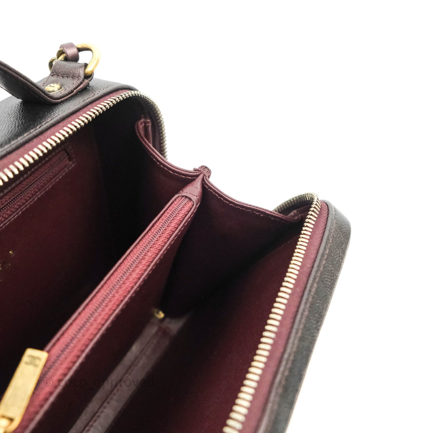 Chanel Quilted Medium CC Filigree Vanity Case Iridescent Burgundy Caviar Gold Hardware