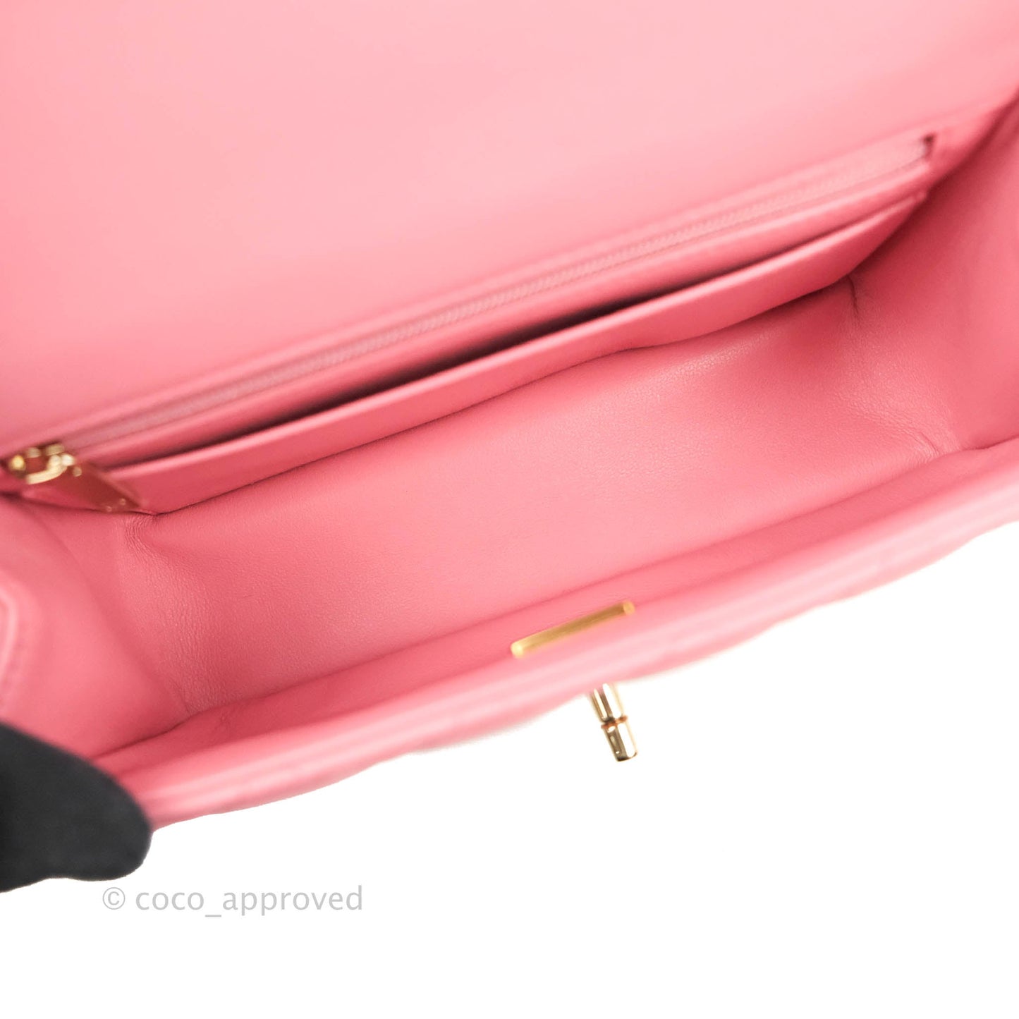 Chanel Top Handle Mini Rectangular Flap Bag Rosy Pink Lambskin Gold Hardware