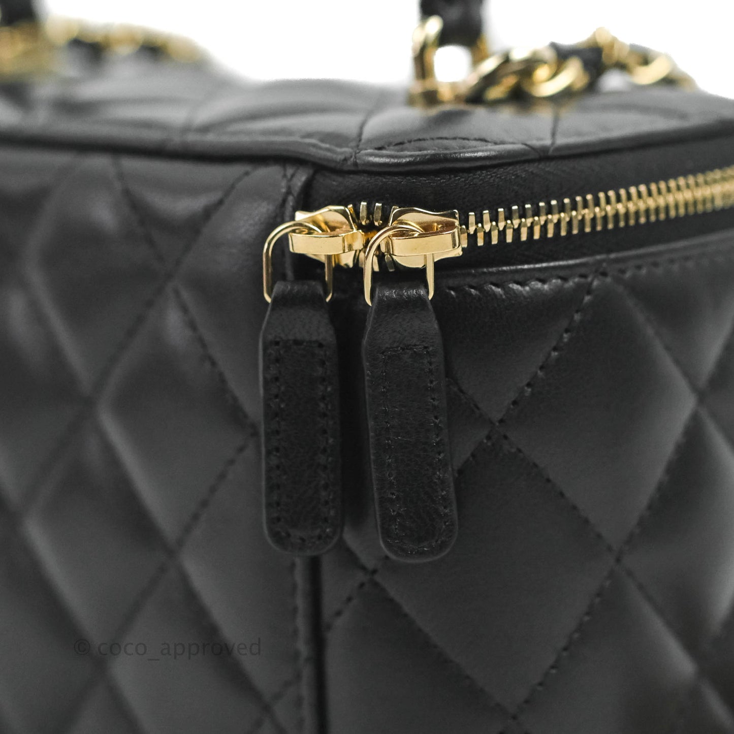 Chanel Vanity Rectangular Top Handle Black Lambskin Gold Hardware
