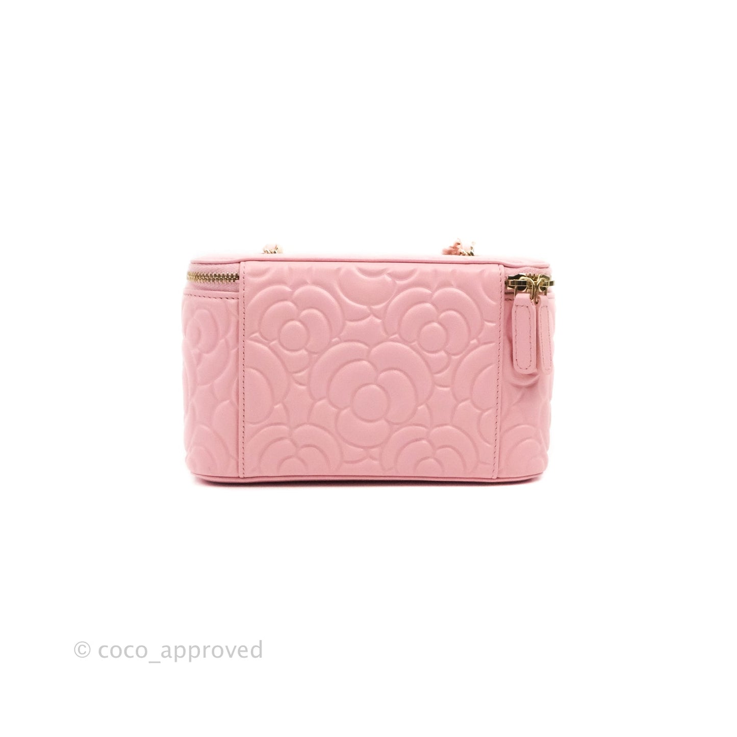 Chanel Vanity with Chain Camellia Embossed Pink Calfskin Gold Hardware