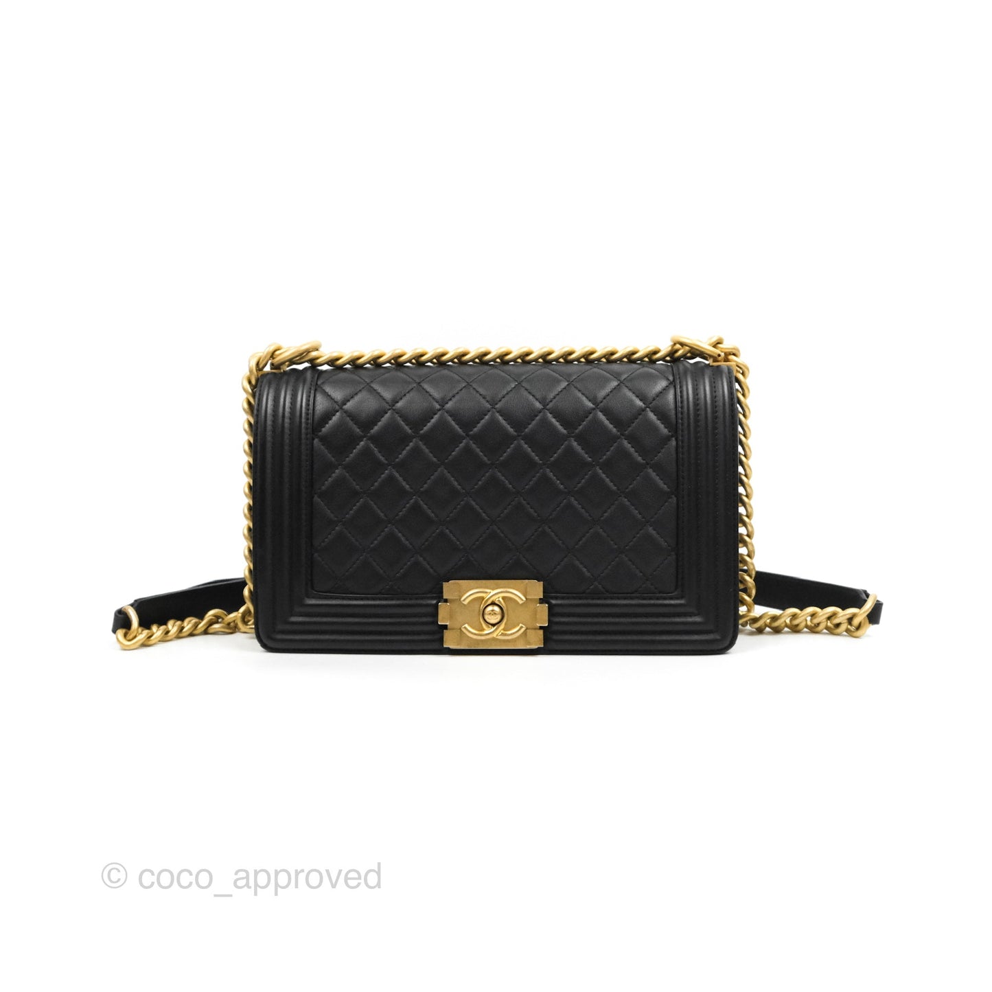 Chanel Quilted Medium Boy Black Calfskin Aged Gold Hardware