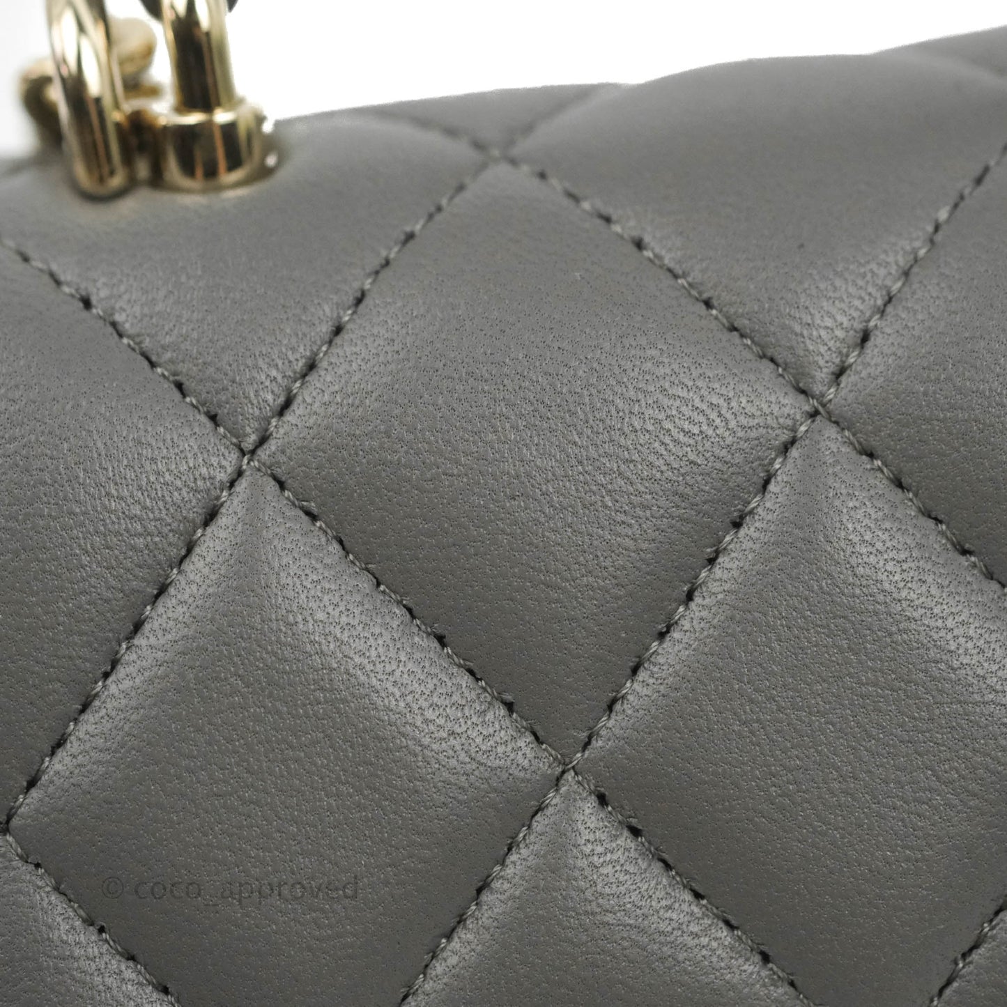 Chanel Mini Handle Clutch With Chain Grey Lambskin Gold Hardware