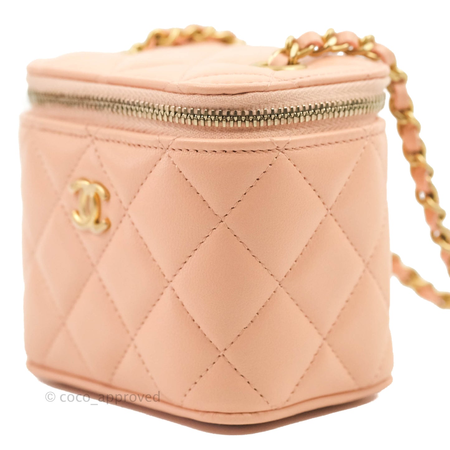 Chanel Classic Mini Pearl Crush Vanity With Chain Pink Lambskin Aged Gold Hardware