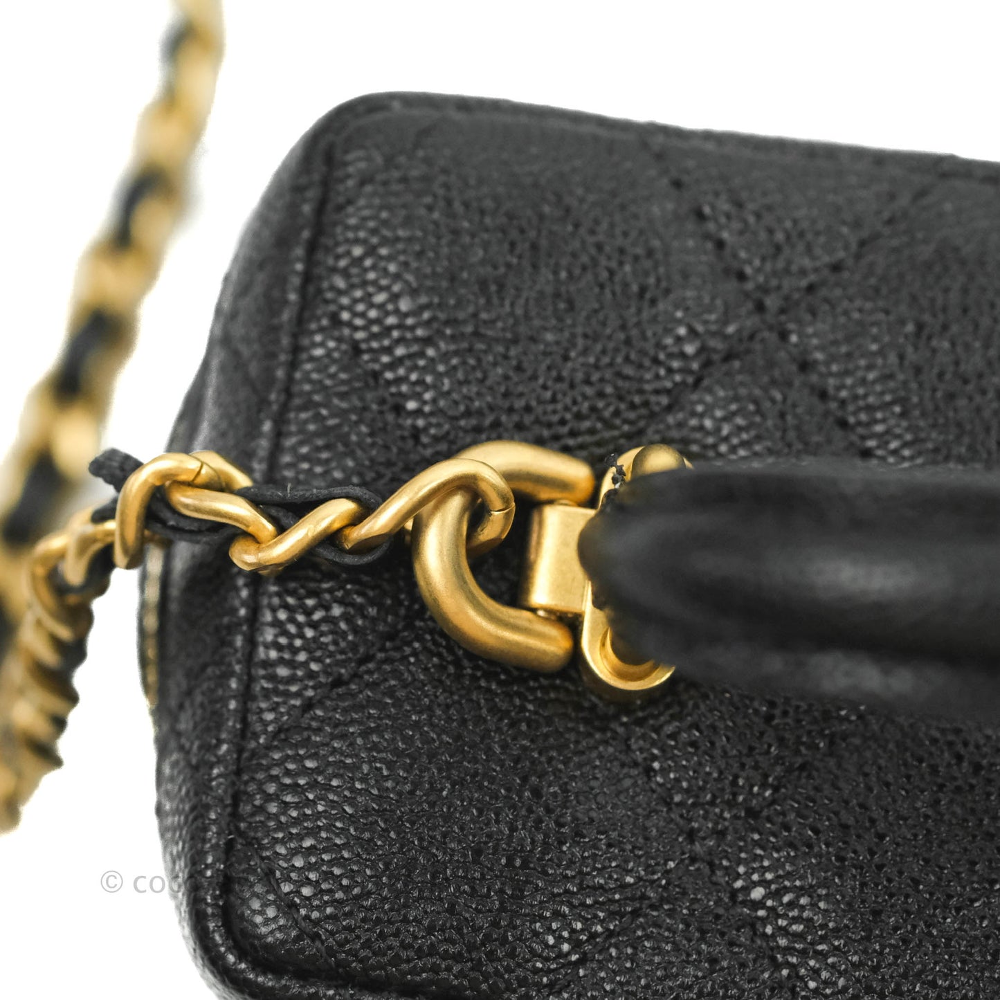 Chanel Quilted Mini Top Handle Vanity With Chain Black Caviar Aged Gold Hardware