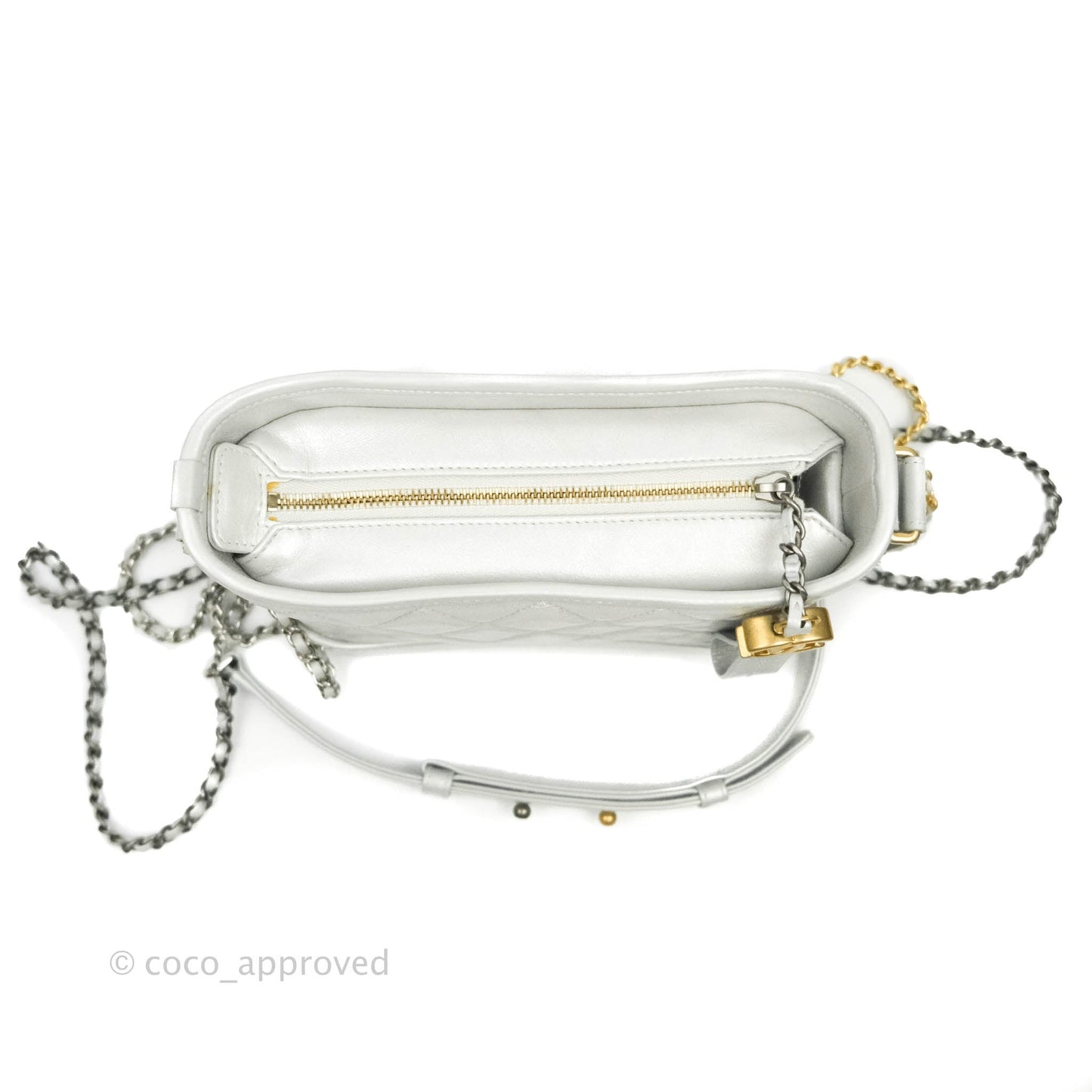 Chanel Small Gabrielle Hobo Bag Metallic Light Silver Aged Calfskin Mixed Hardware 19K