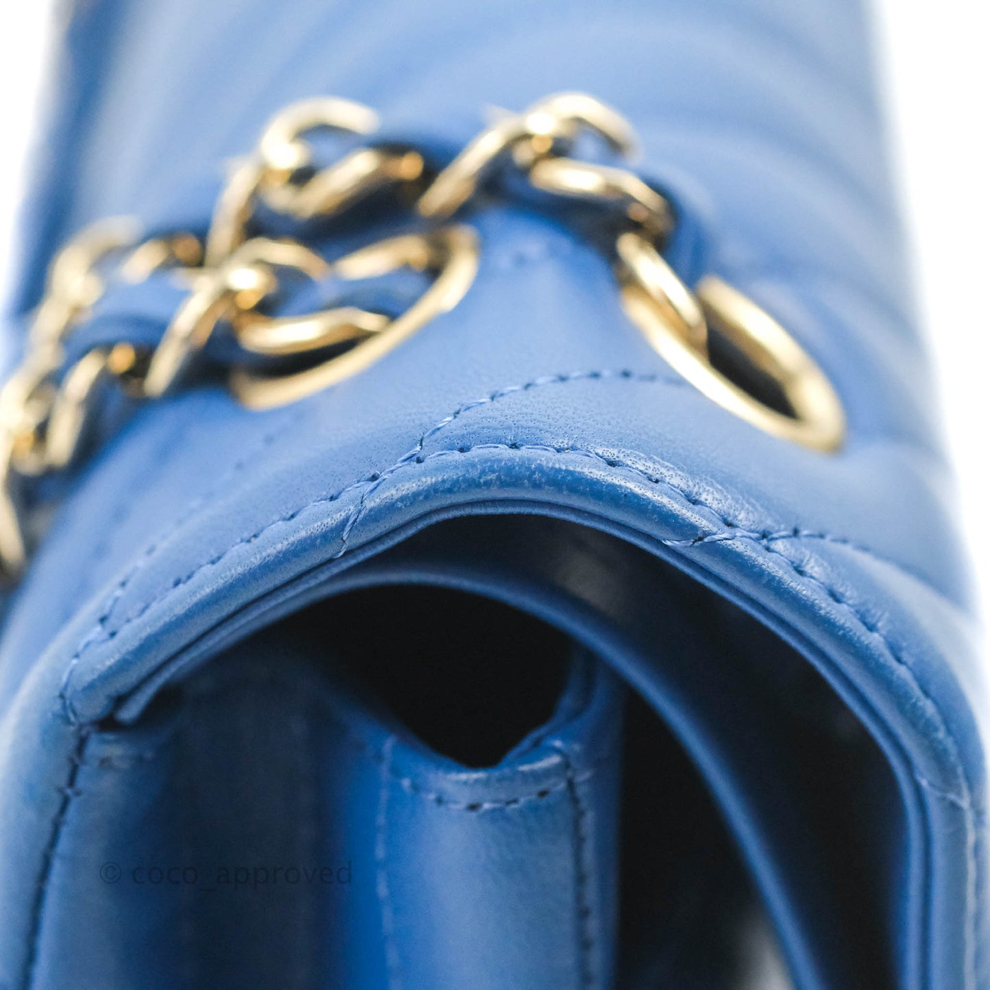 Chanel Classic Chevron S/M Small Double Flap Blue Lambskin Gold Hardware