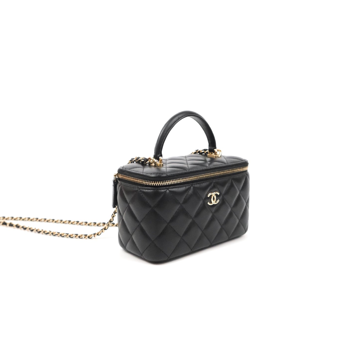 Chanel Vanity Rectangular Top Handle Black Lambskin Gold Hardware