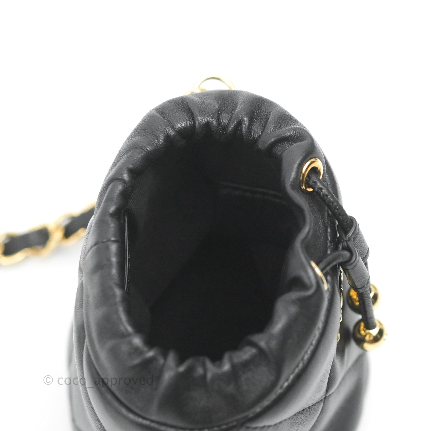 Chanel Mini Bucket Bag with Fluffy Chain Black Lambskin Gold Hardware