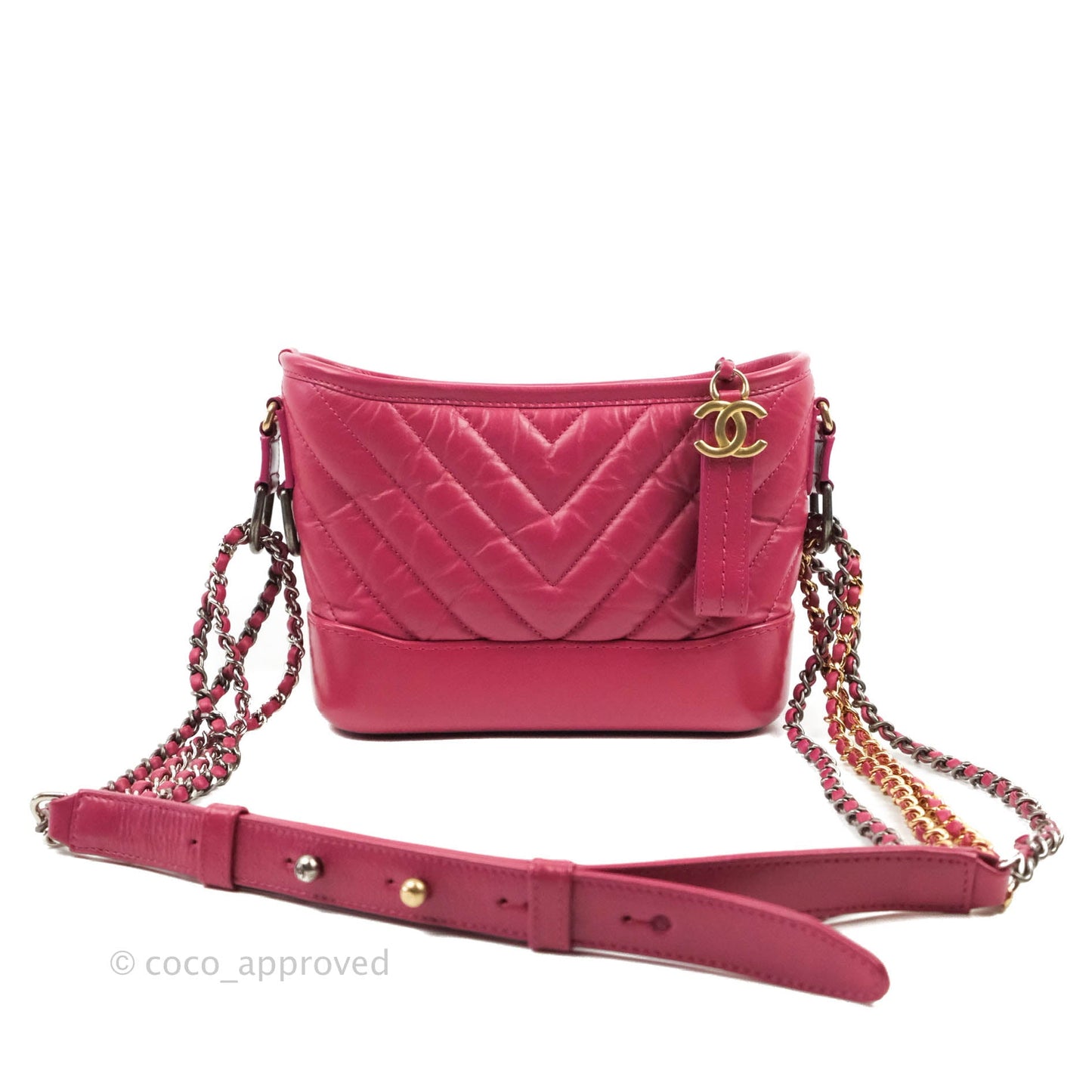 Chanel Chevron Small Gabrielle Hobo Dark Pink Calfskin Mixed Hardware