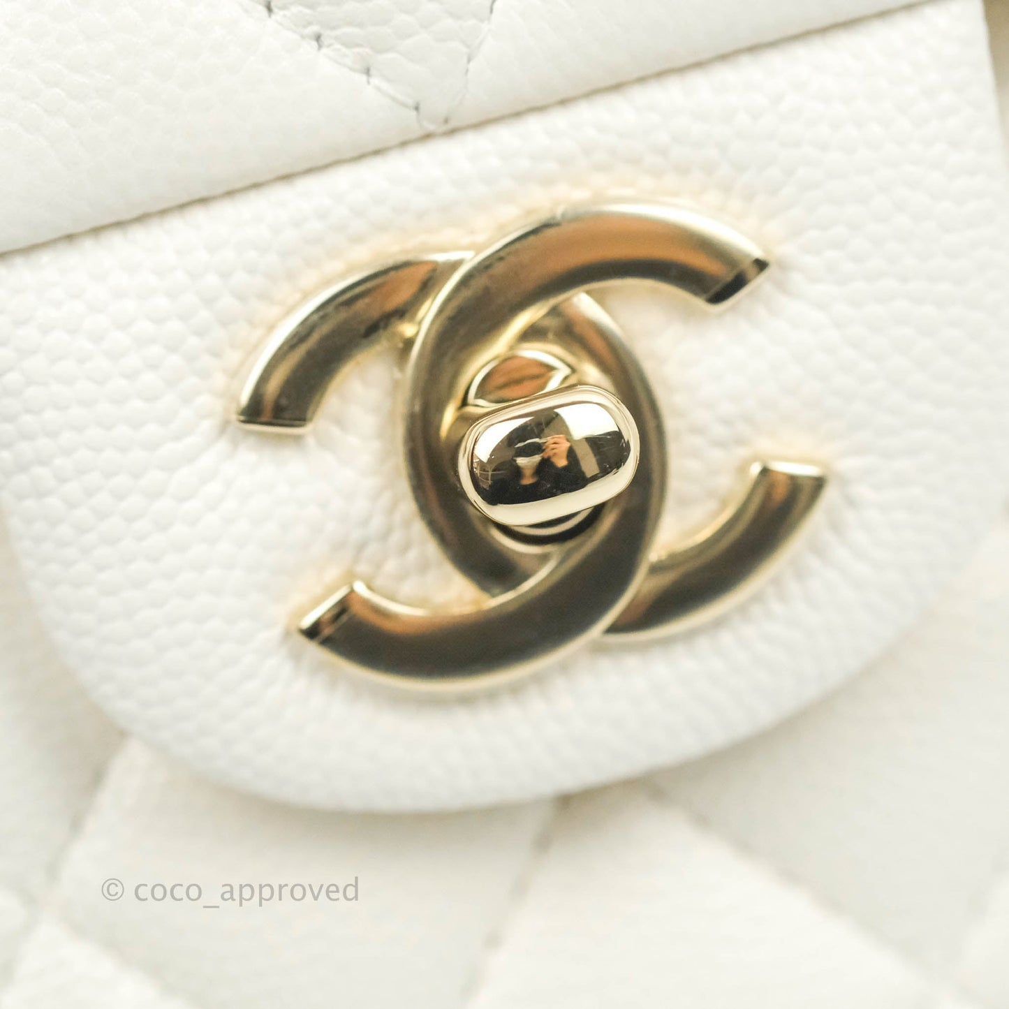 Chanel Small S/M Classic Quilted Flap White Caviar Gold Hardware 21S