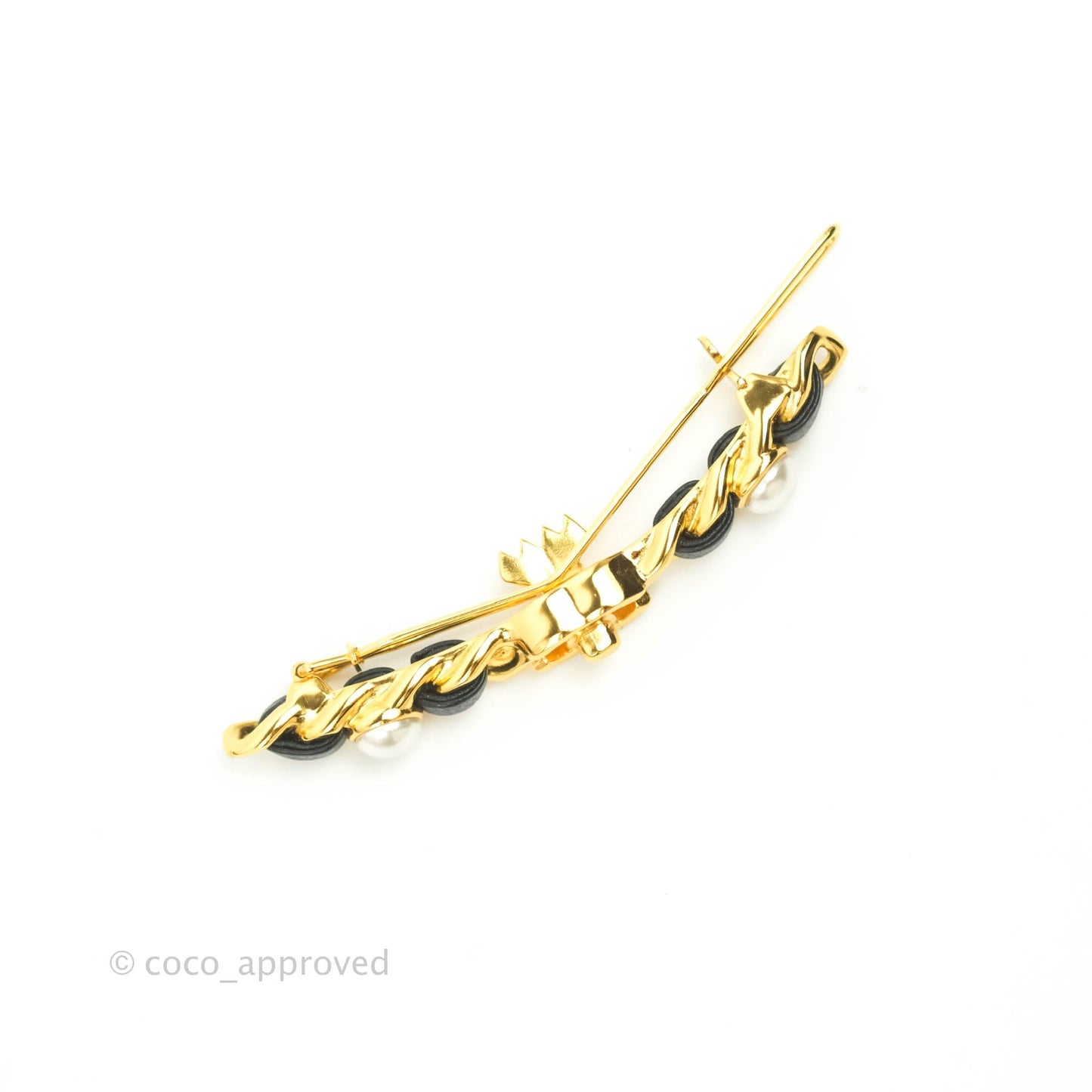Chanel CC Lock Pearl Chain Hair Clip Gold Tone 20A