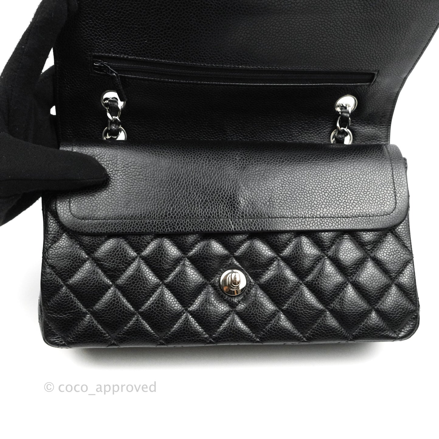 Chanel Classic M/L Medium Flap Quilted Black Caviar Silver Hardware