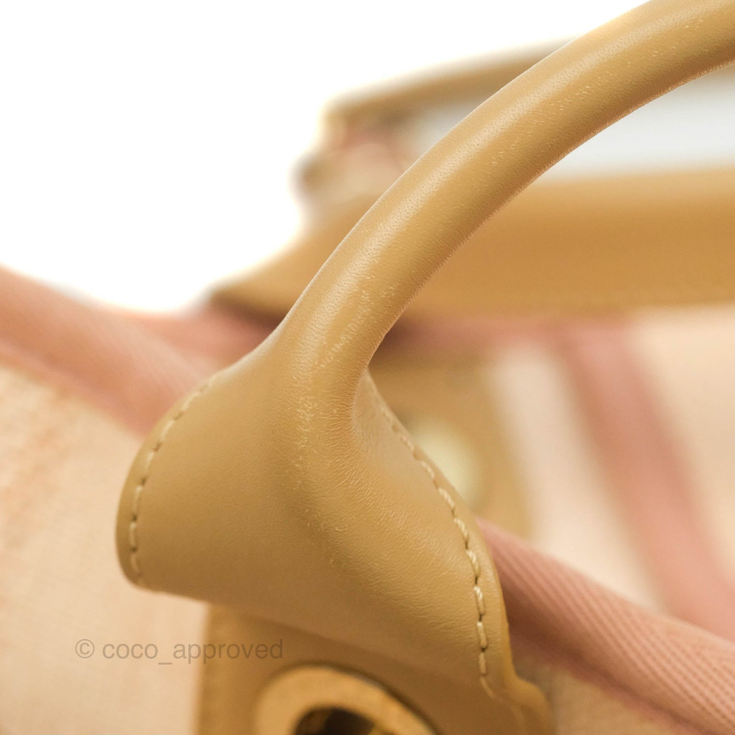 Chanel Large Deauville Pink Stripe Canvas Beige Handle Gold Hardware