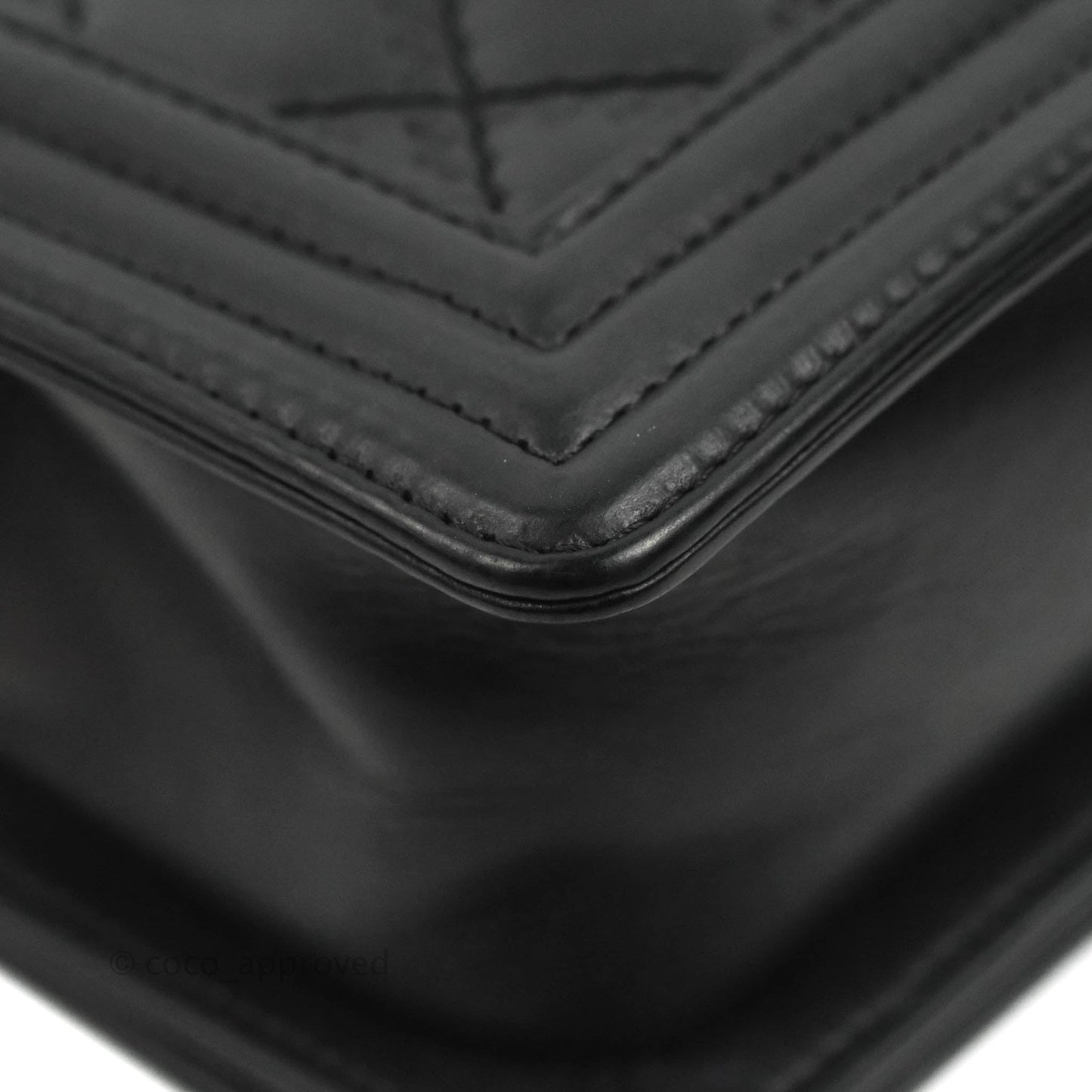 Chanel Small Boy Double Stitch Black Calfskin Ruthenium Hardware