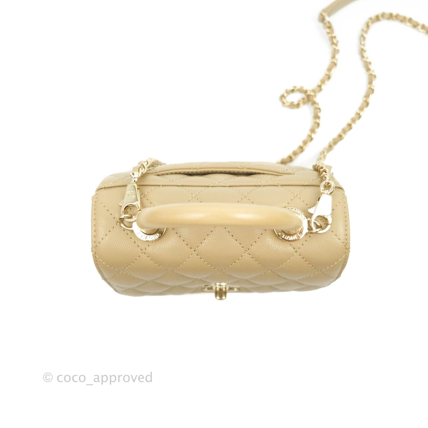 Chanel Mini Beige Coco Handle Quilted Caviar Gold Hardware Embossed Lizard Handle 21A