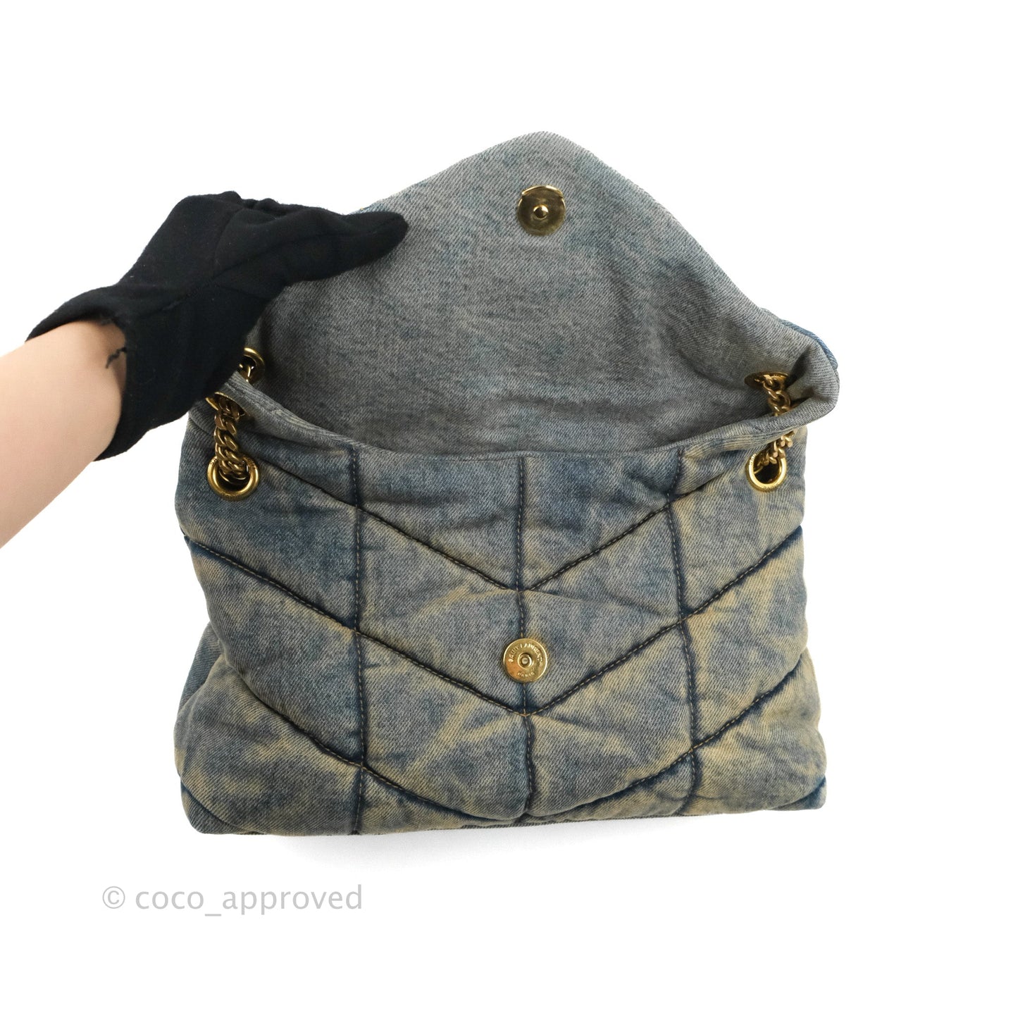 Saint Laurent Puffer Small Chain Bag Vintage Denim Suede Rodeo Blue
