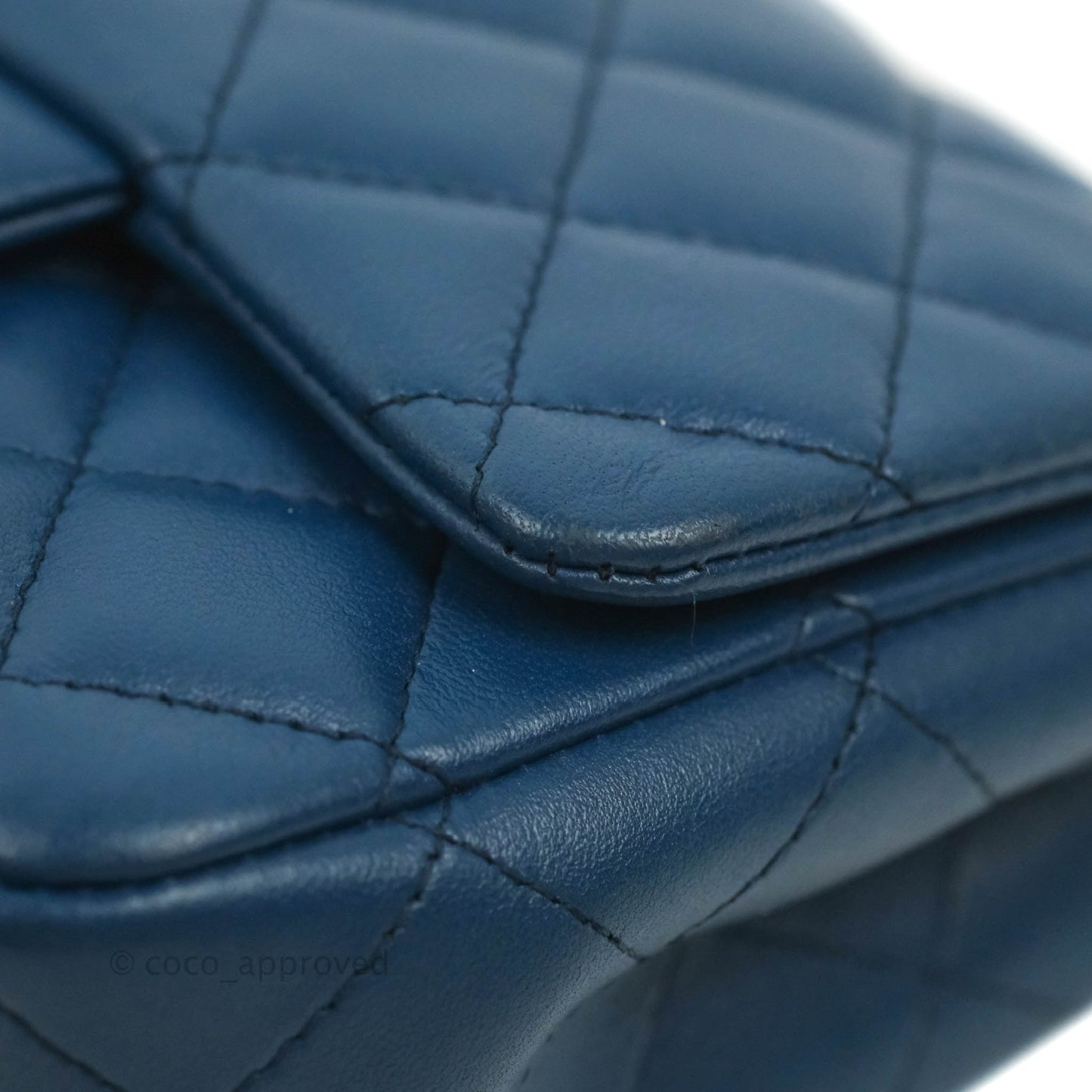 Chanel Quilted Mini Square Blue Lambskin Gold Hardware