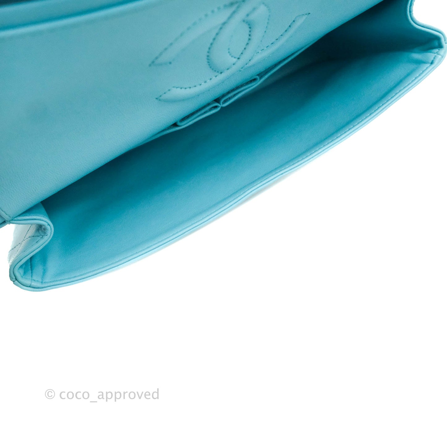 Chanel Classic M/L Medium Double Flap Tiffany Neon Blue Lambskin Silver Hardware 21S