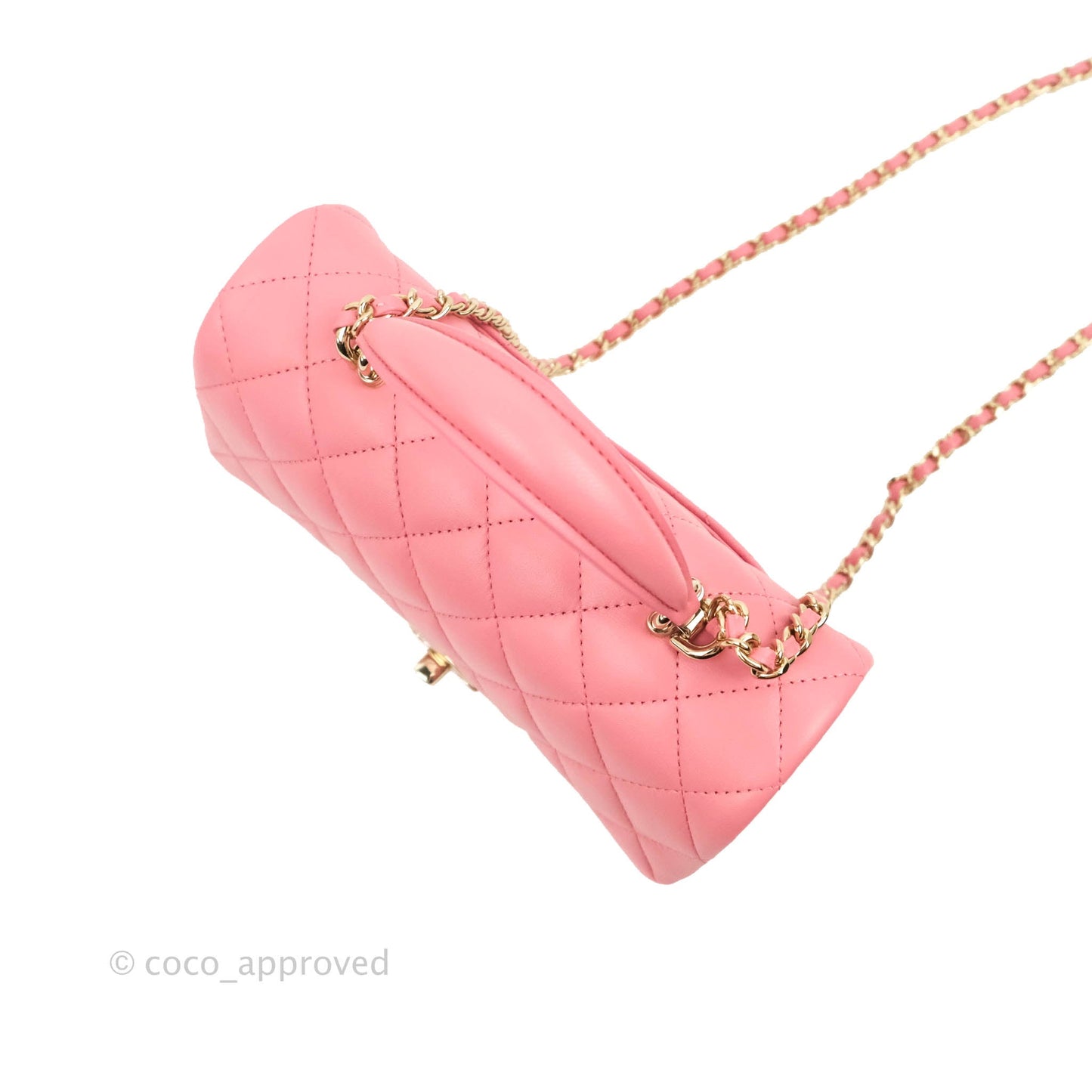 Chanel Top Handle Mini Rectangular Flap Bag Pink Lambskin Gold Hardware