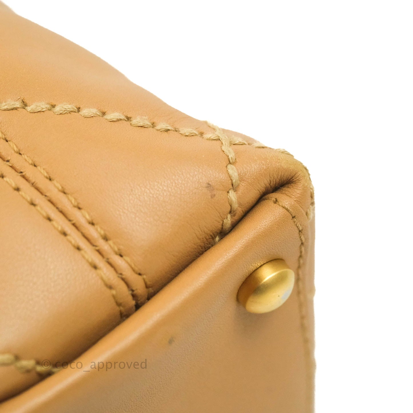 Chanel Vintage Quilted CC Tote Bag Beige Calfskin Gold Hardware