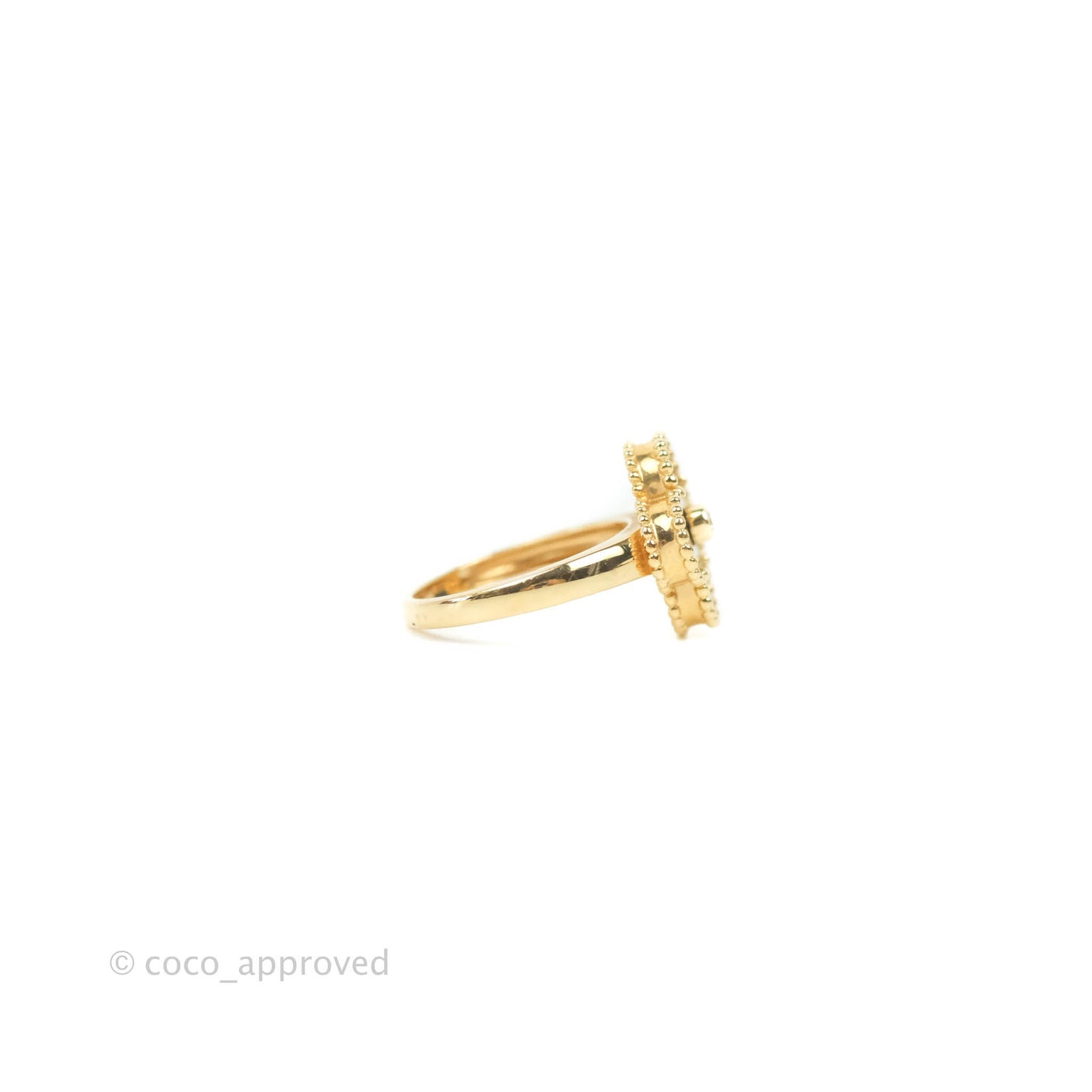 Van Cleef & Arpels Vintage Alhambra Ring 18K Yellow Gold Onyx Round Diamond