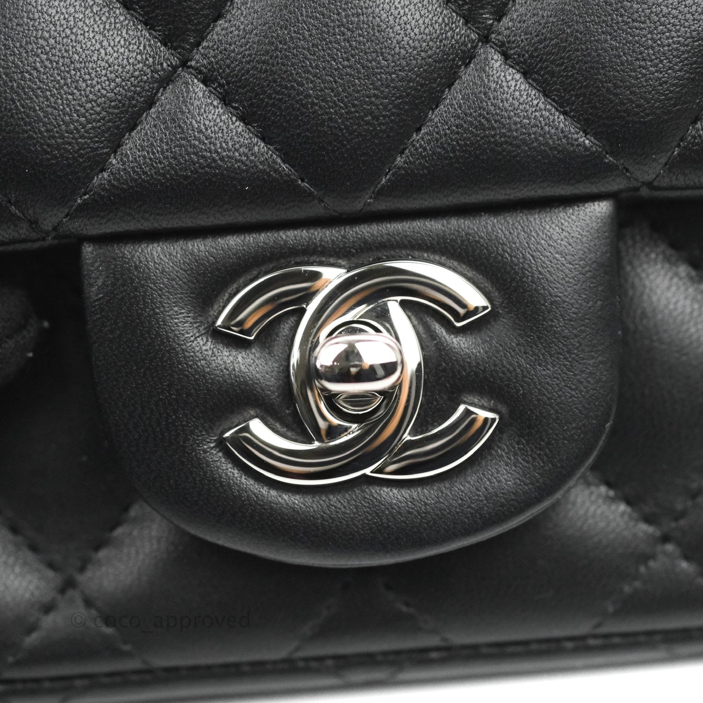 Chanel Mini Square Black Lambskin Silver Hardware