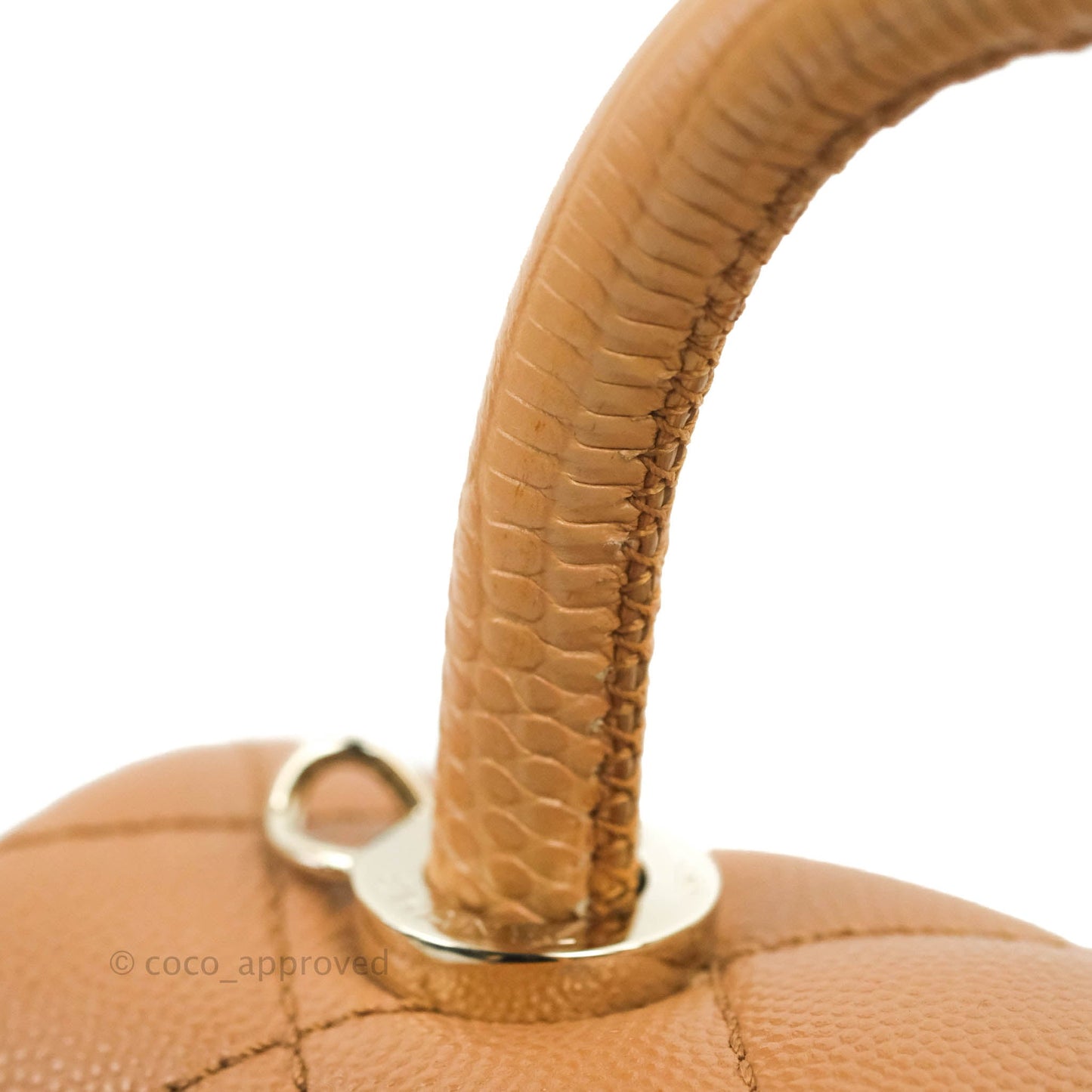 Chanel Mini Coco Handle Quilted Dark Beige Caramel Caviar Lizard Embossed Handle Gold Hardware
