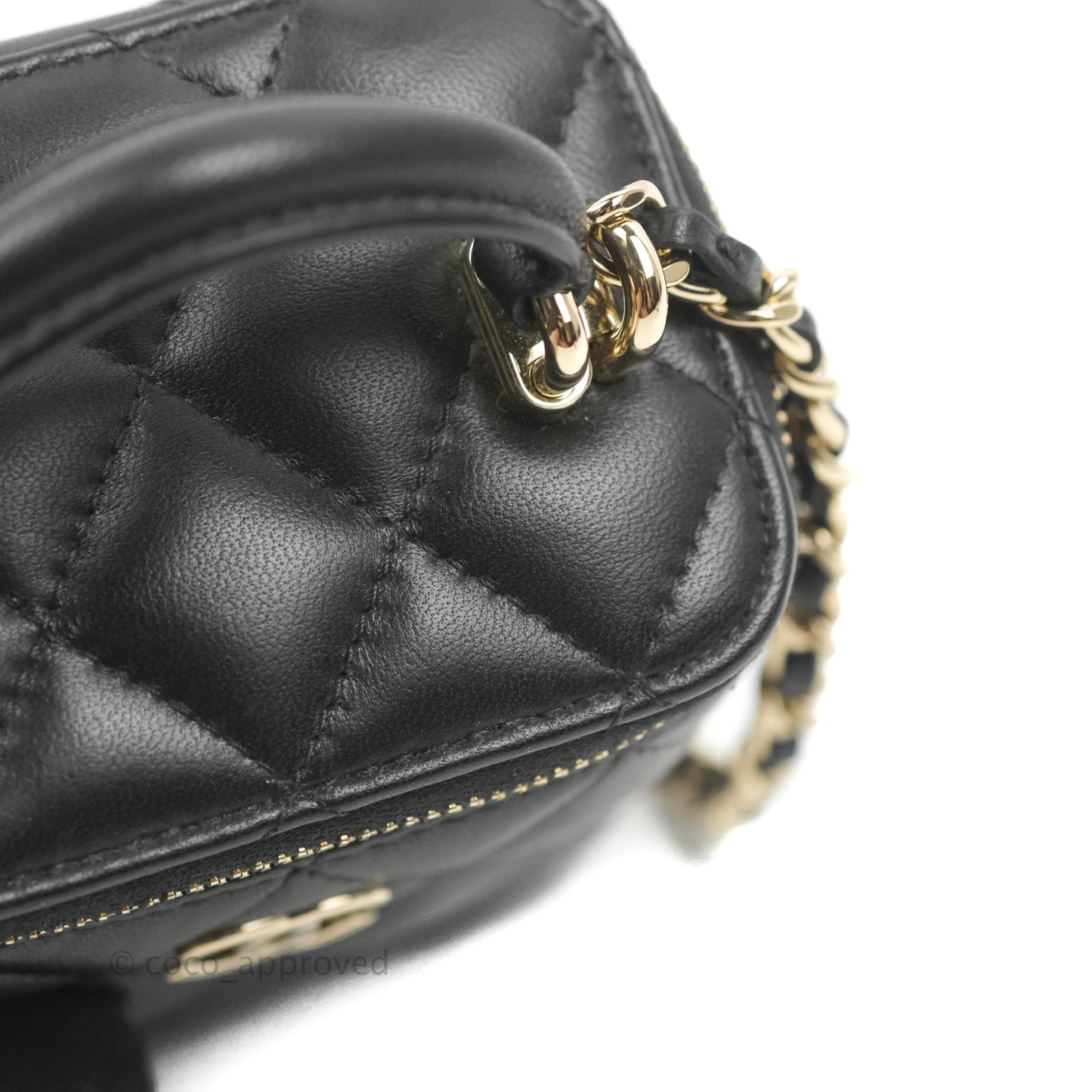 Chanel Mini Top Handle Vanity With Chain Black Lambskin Gold Hardware