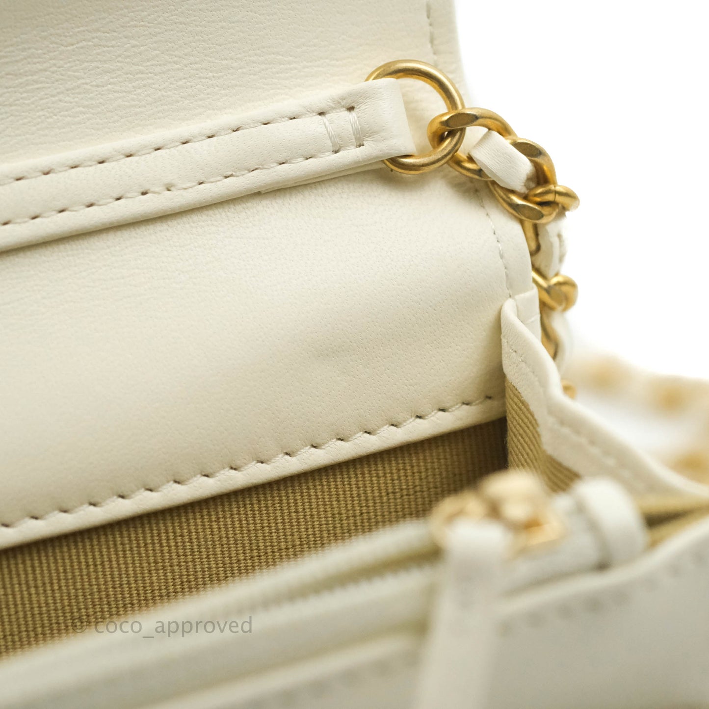 Chanel Quilted Pearl Crush Wallet on Chain WOC White Lambskin Aged Gold Hardware