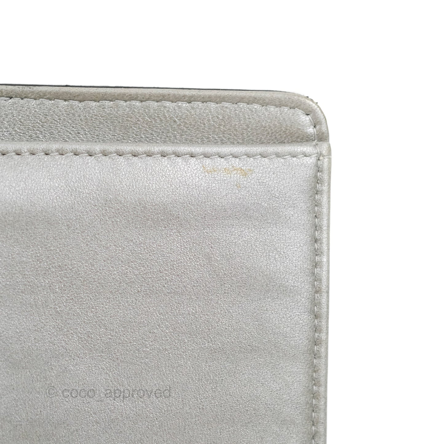 Chanel Yen Camellia Embossed Wallet Black Lambskin Silver Hardware