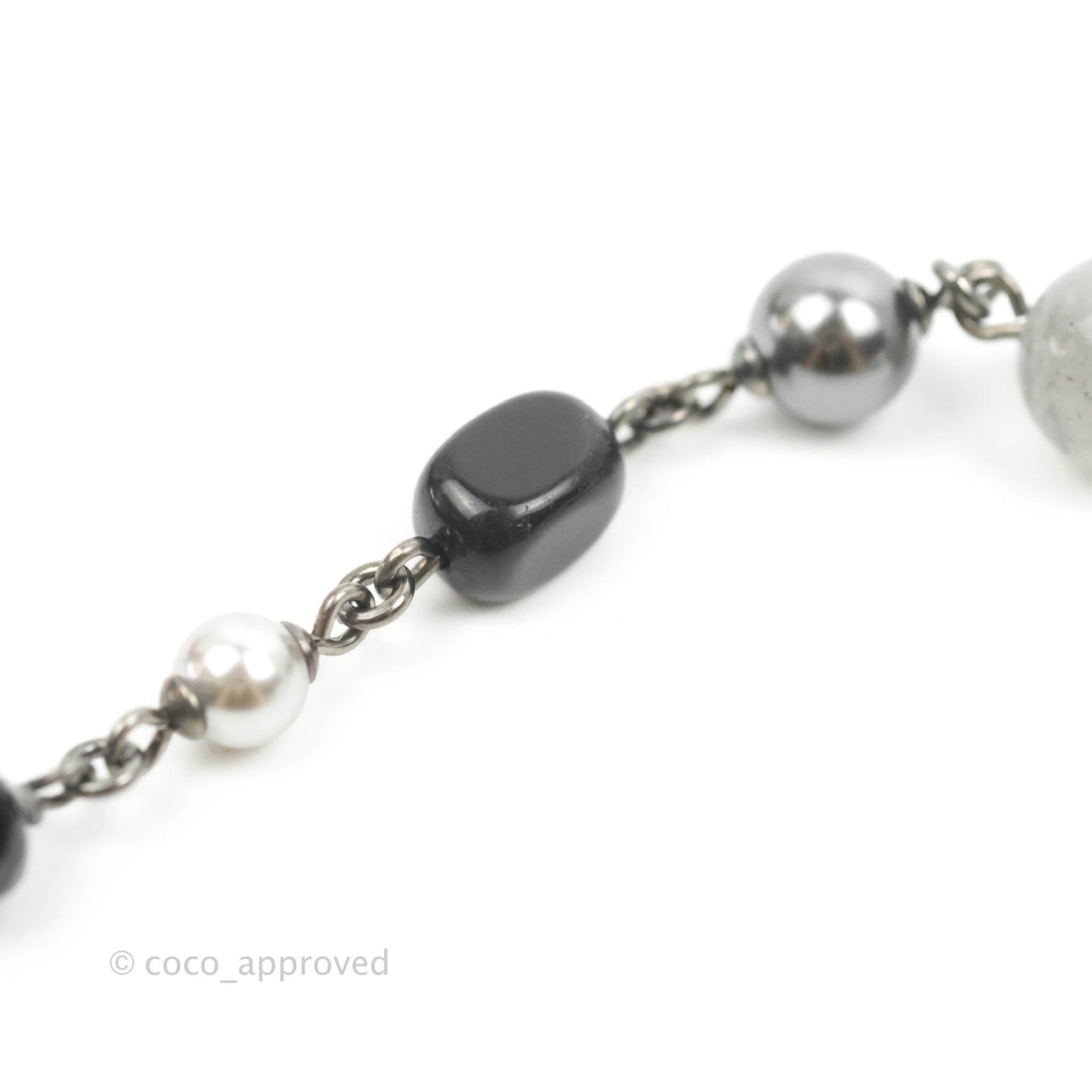 Chanel Pearl CC Necklace Silver Tone 14B