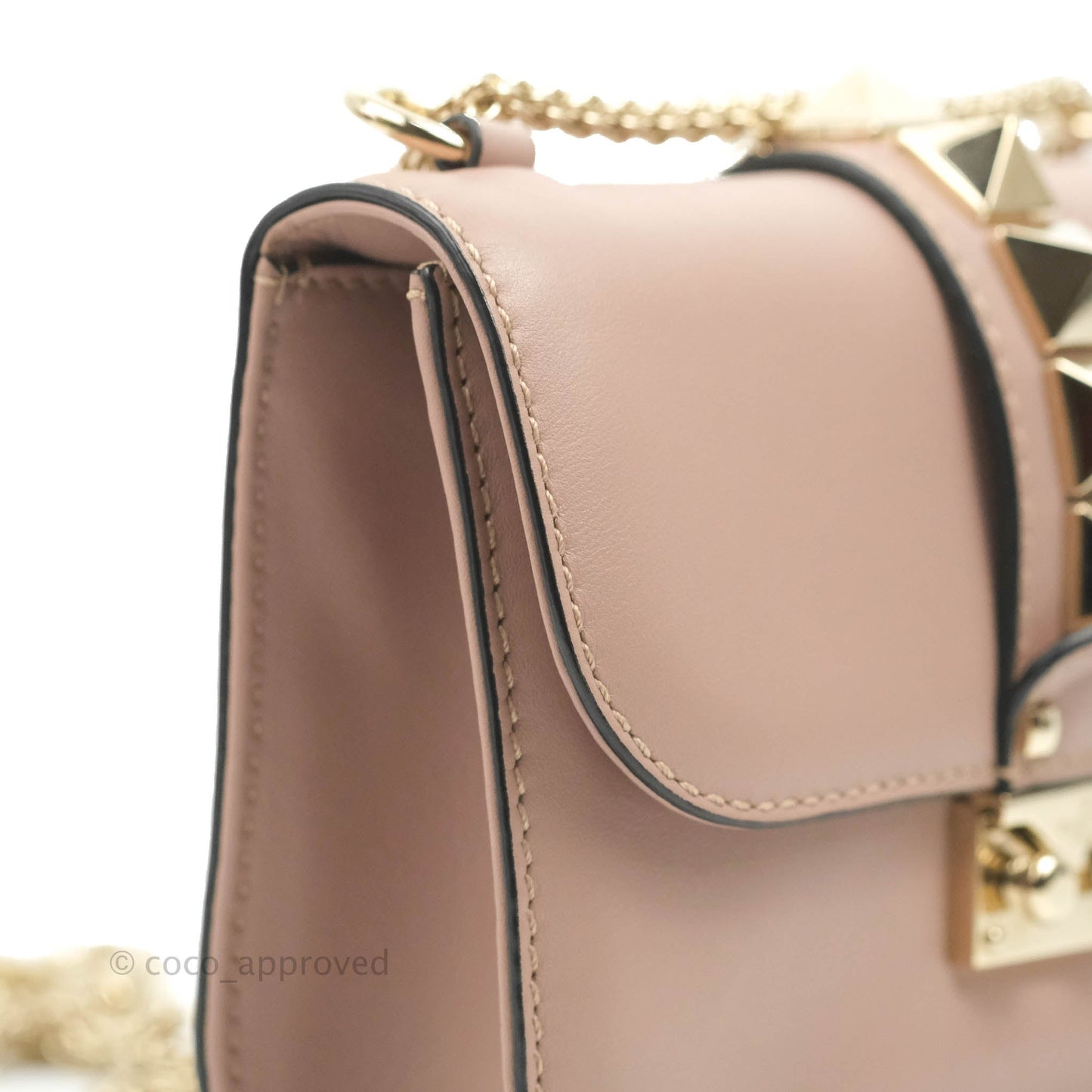 Valentino Small Vitello Glam Lock Rockstud Flap Poudre