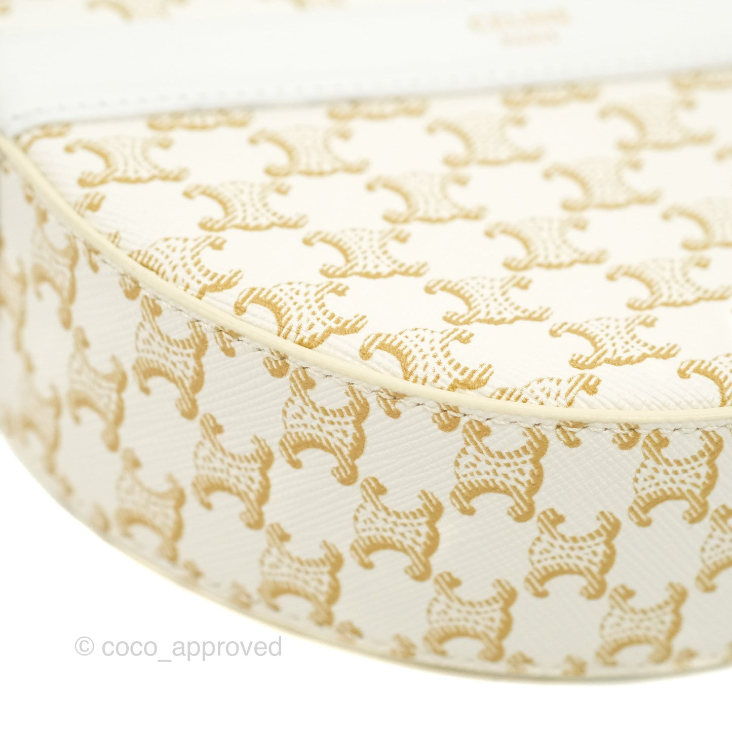Celine Round Purse on Strap Triomphe Canvas White Calfskin