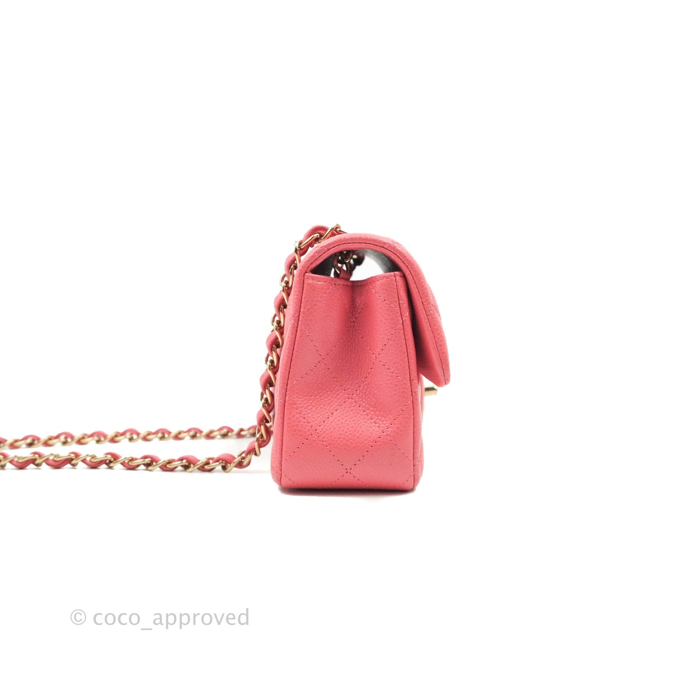 Chanel Quilted Mini Rectangular Flap Pearly Pink Caviar Gold Hardware 18S