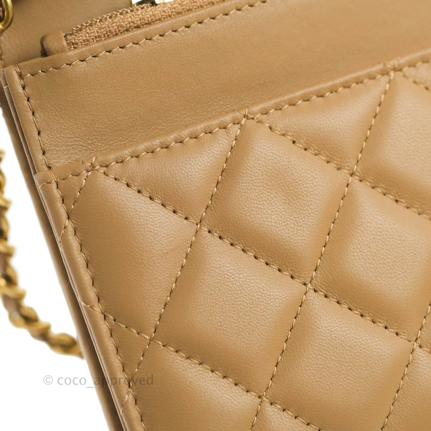 Chanel Quilted Pearl Crush Wallet on Chain WOC Beige Lambskin Aged Gold Hardware 22B