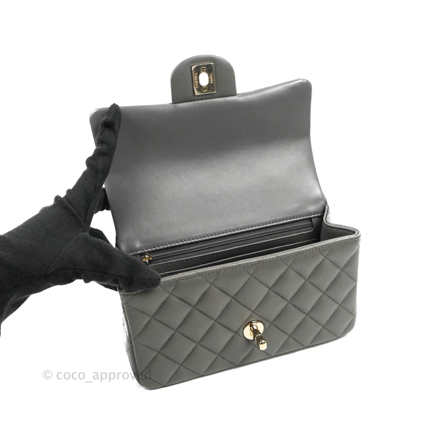 Chanel Top Handle Mini Rectangular Flap Bag Grey Lambskin Gold Hardware