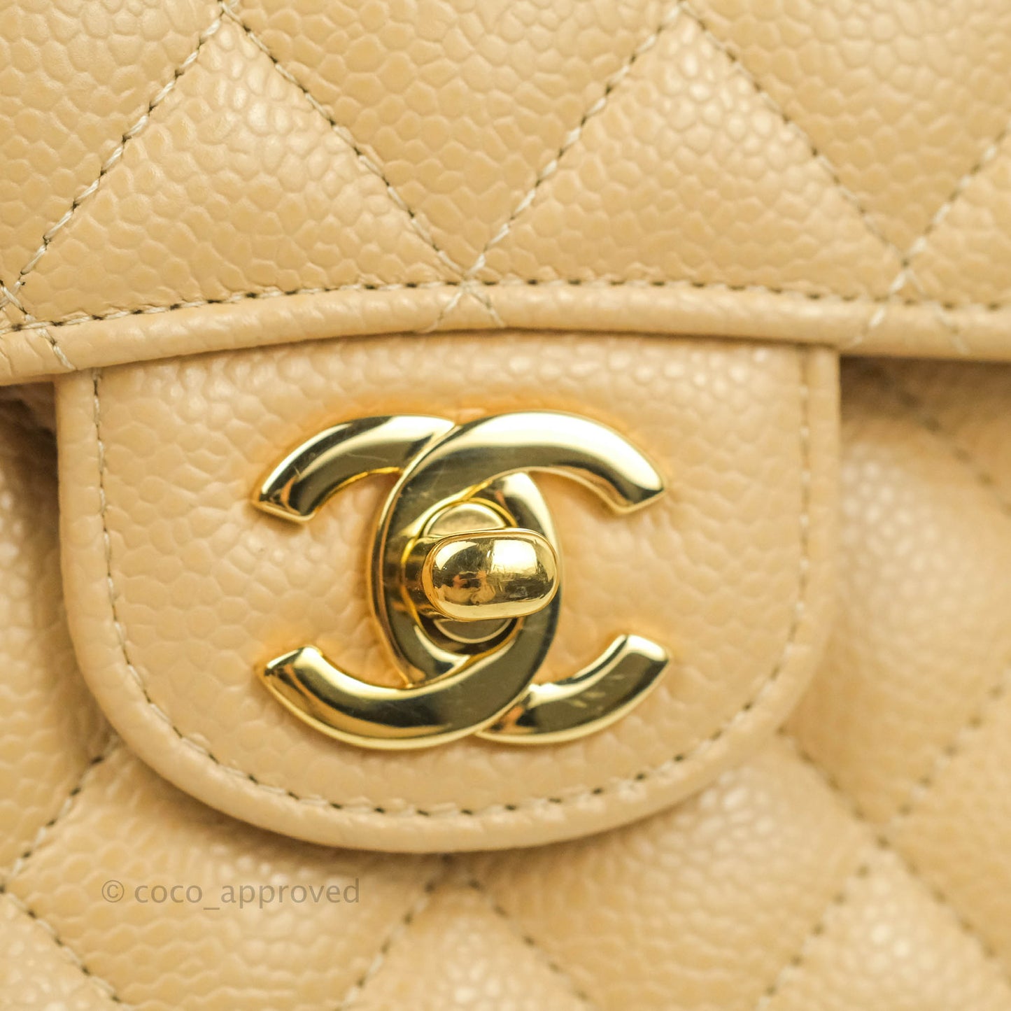 Chanel Quilted Classic M/L Medium Flap Beige Caviar Gold Hardware