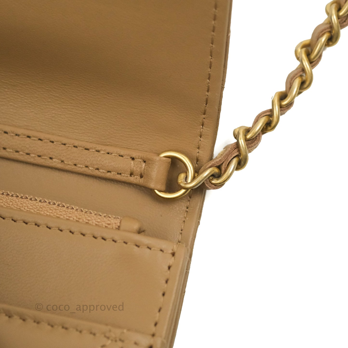 Chanel Quilted Pearl Crush Wallet on Chain WOC Beige Lambskin Aged Gold Hardware
