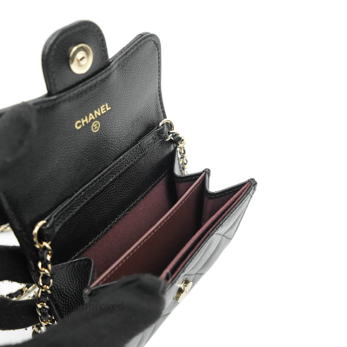 Chanel Mini Wallet With Chain Black Caviar Gold Hardware