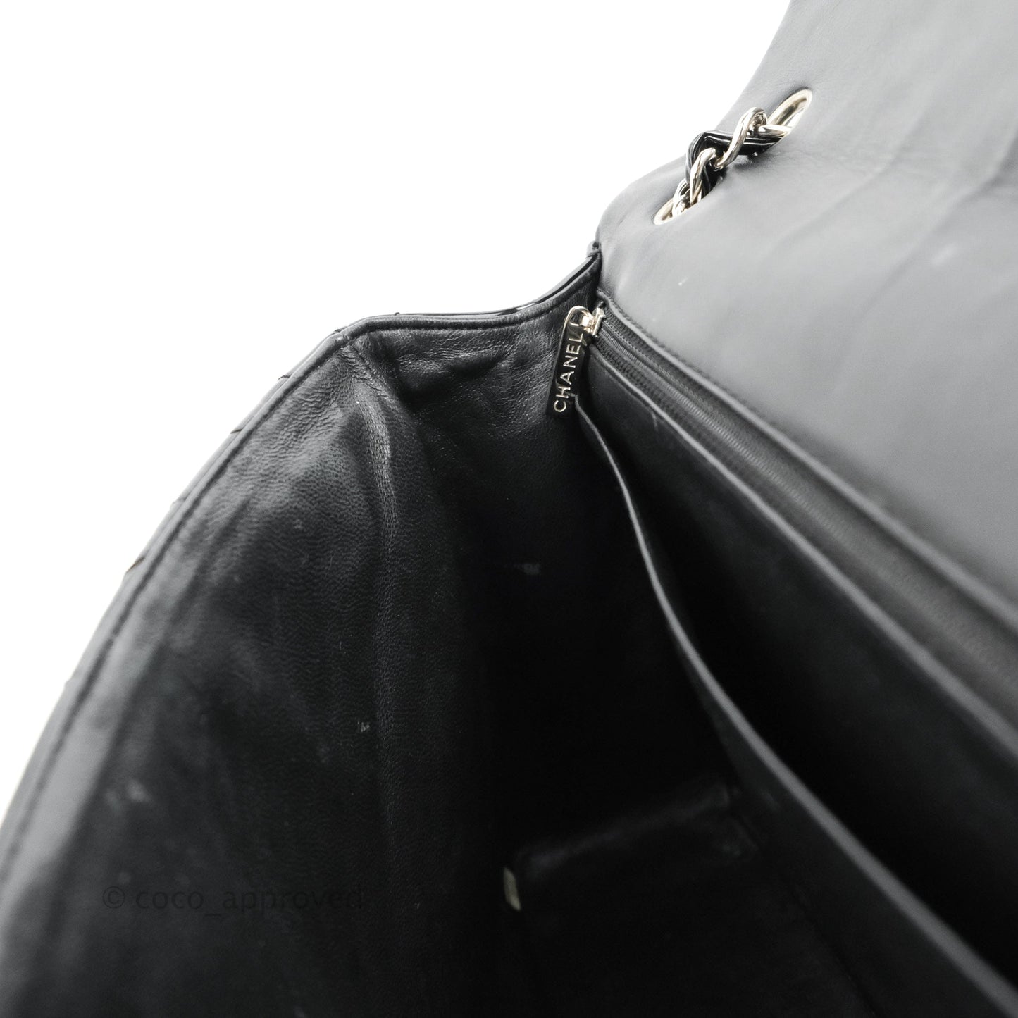 Chanel Single Flap Maxi Chevron Black Patent Silver Hardware