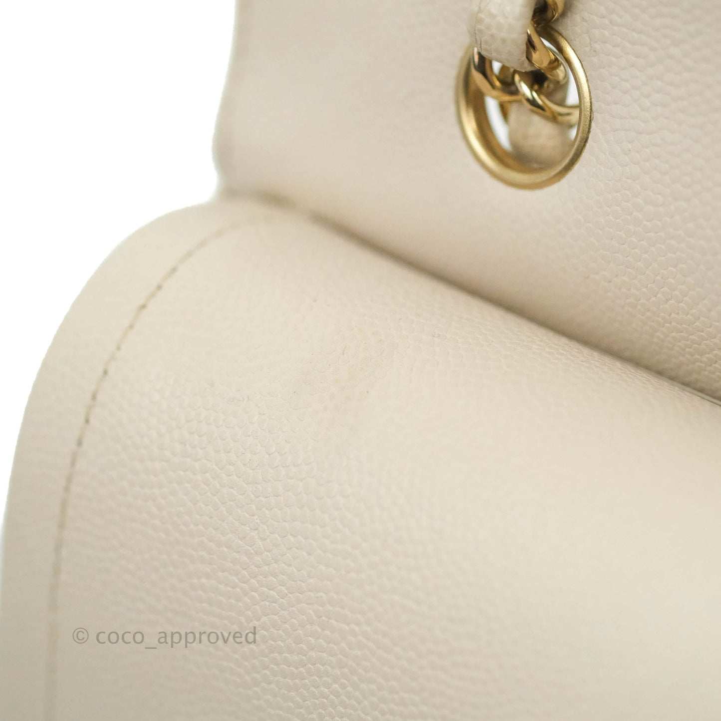 Chanel Classic M/L Medium Double Flap Chevron Ivory Caviar Gold Hardware
