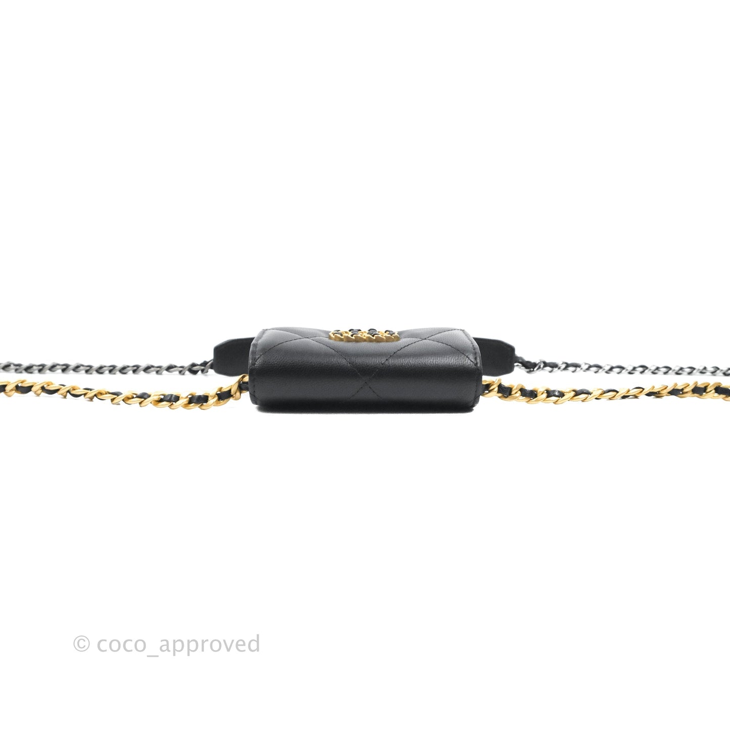 Chanel 19 Card Holder With Chain Black Mixed Hardware