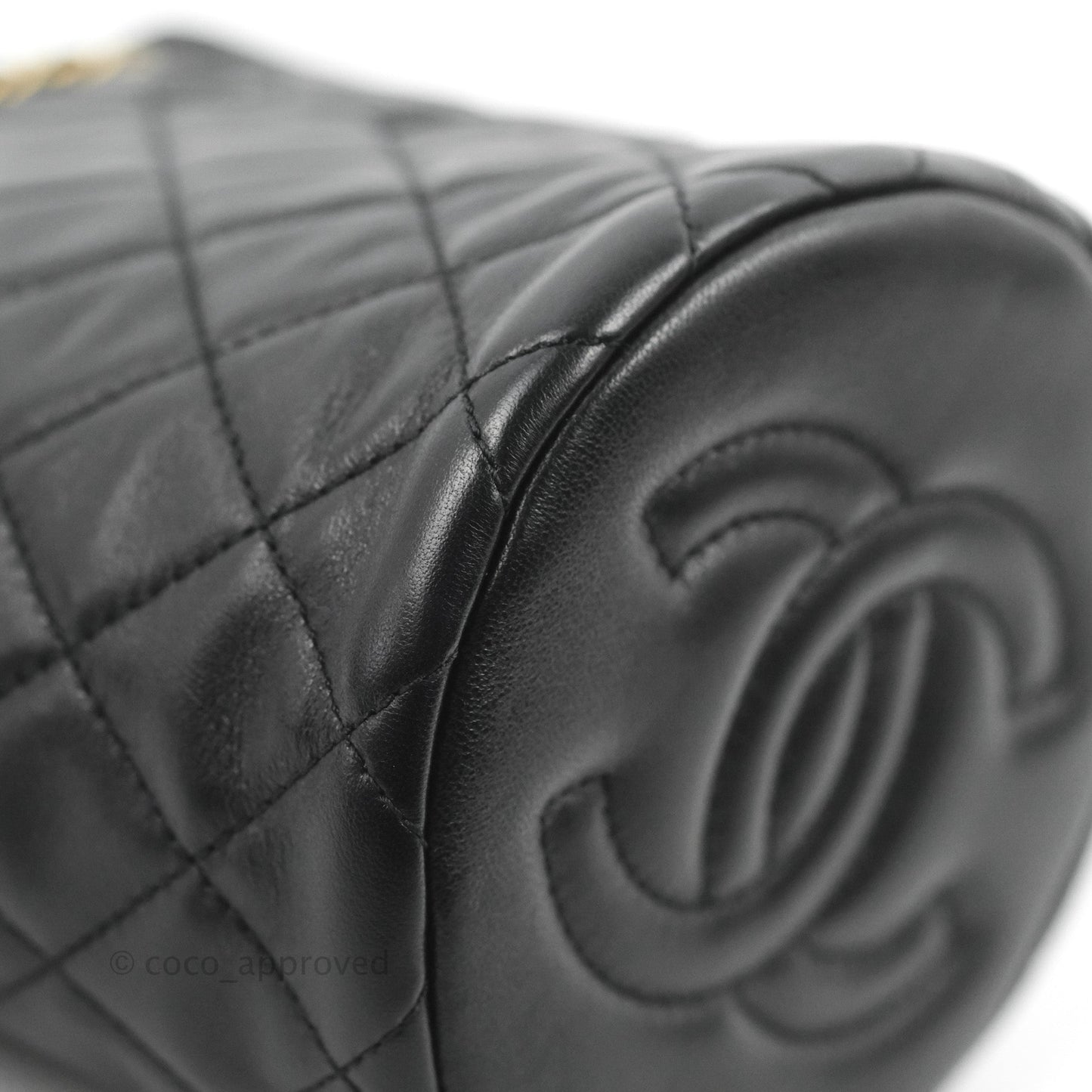 Chanel Pearl Crush Bucket Bag Black Lambskin Aged Gold Hardware 22S