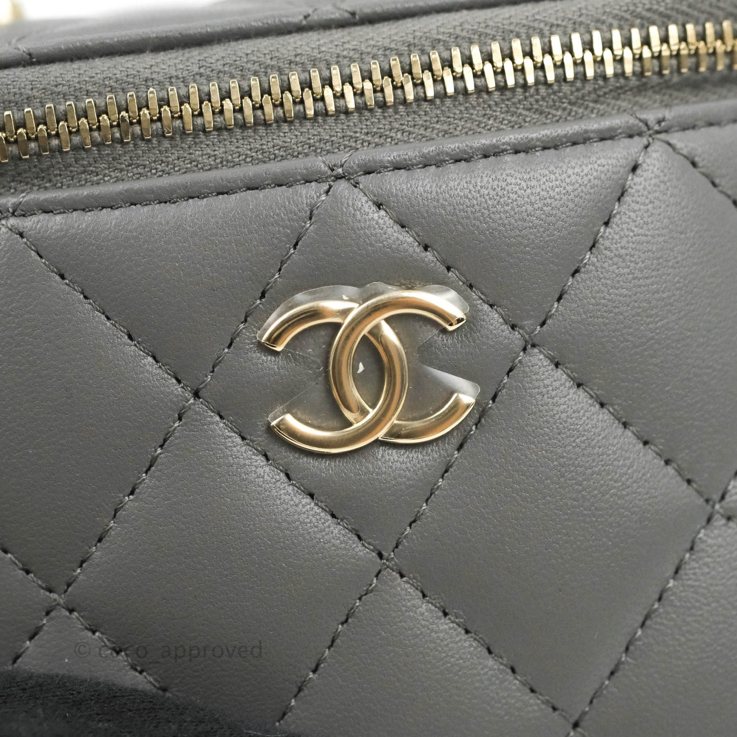 Chanel Mini Top Handle Vanity With Chain Dark Grey Lambskin Gold Hardware