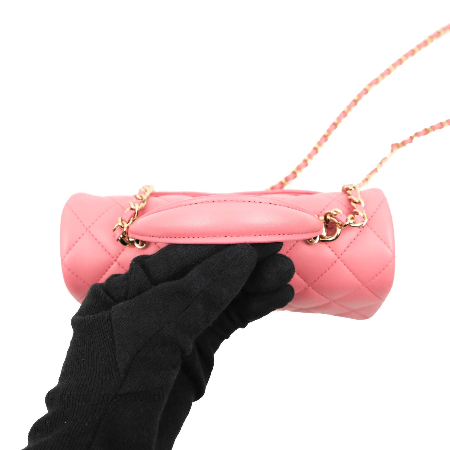Chanel Top Handle Mini Rectangular Flap Bag Pink Lambskin Gold Hardware