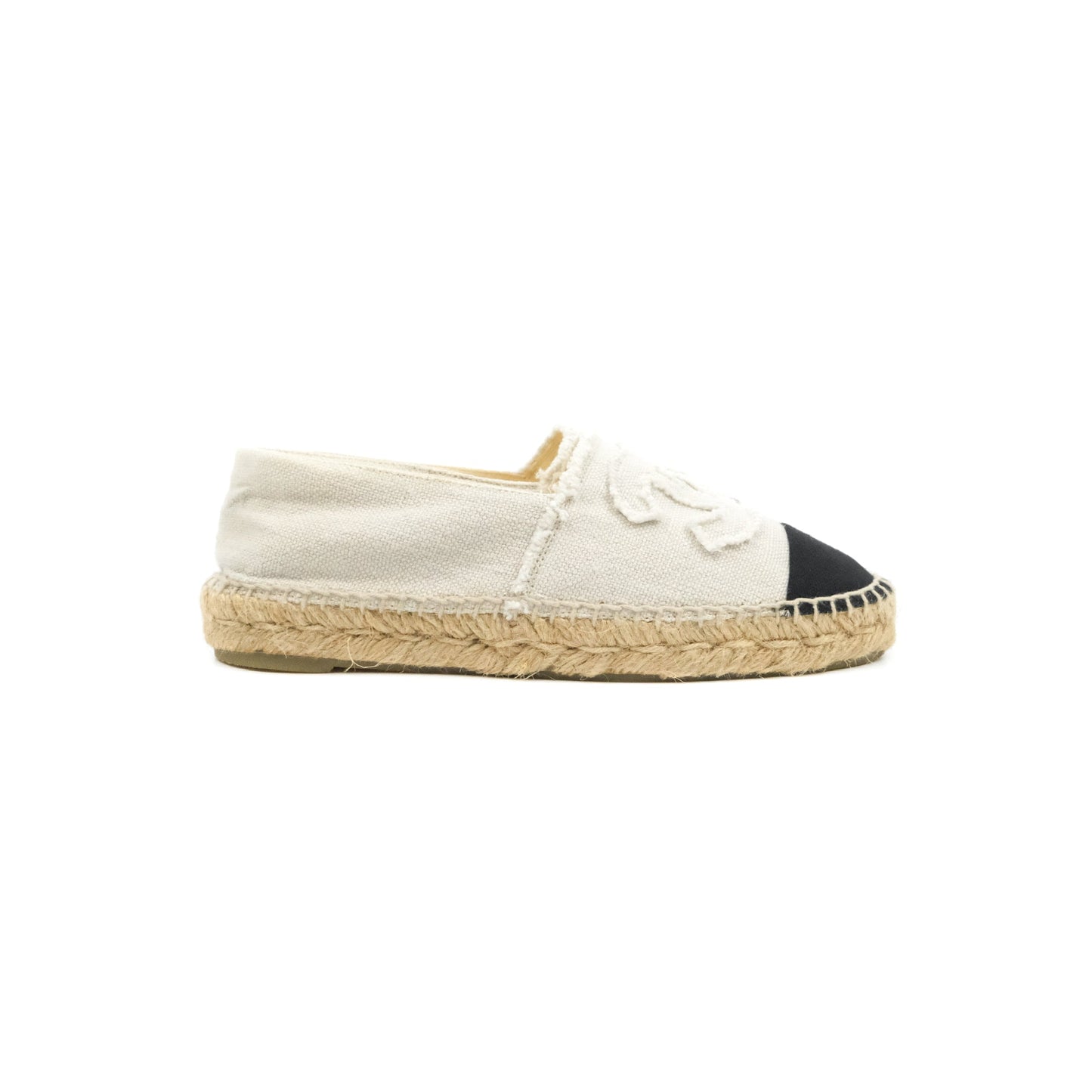 Chanel CC Espadrilles Black Beige Fabric Size 37