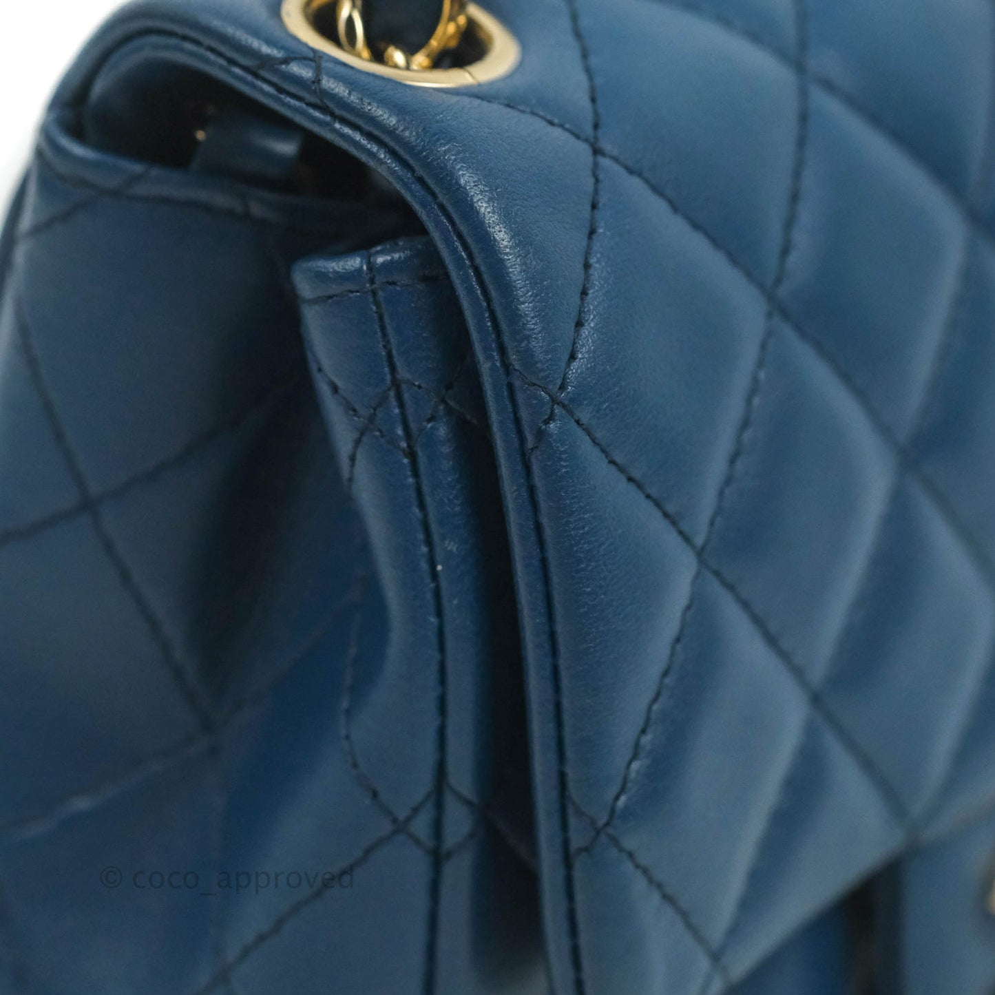 Chanel Quilted Mini Square Blue Lambskin Gold Hardware