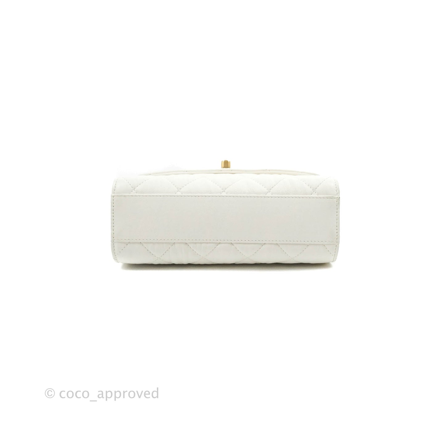 Chanel Quilted CC Top Handle Flap White Calfskin Aged Gold Hardware