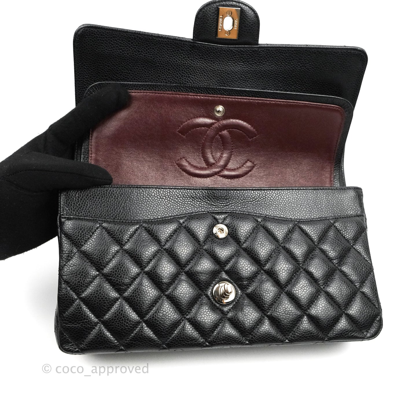 Chanel Classic M/L Medium Flap Quilted Black Caviar Silver Hardware